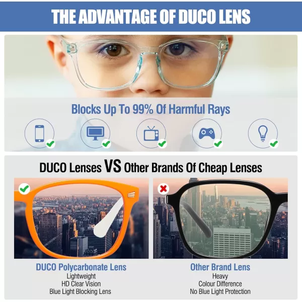 DUCO Kids Blue Light Glasses Girls Boys Computer Gaming Eyeglasses Anti UVBluelight Glasses for Kids Age 610 K028Orange White