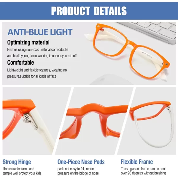 DUCO Kids Blue Light Glasses Girls Boys Computer Gaming Eyeglasses Anti UVBluelight Glasses for Kids Age 610 K028Orange White