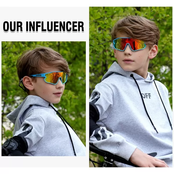 DUCO Kids Sunglasses Youth Baseball Sun Glasses Lightweight TR90 Frame UV400 Sports Cycling Shades for Boys Girls DK26802blue Colorful Frame Black Temple Revo Orange Lens