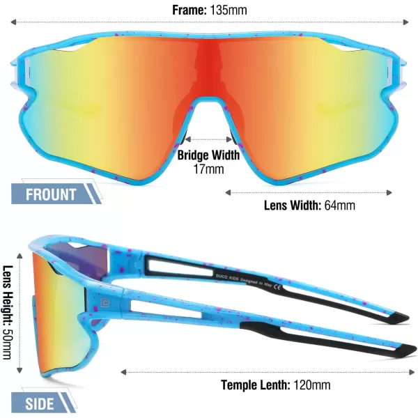 DUCO Kids Sunglasses Youth Baseball Sun Glasses Lightweight TR90 Frame UV400 Sports Cycling Shades for Boys Girls DK26802blue Colorful Frame Black Temple Revo Orange Lens