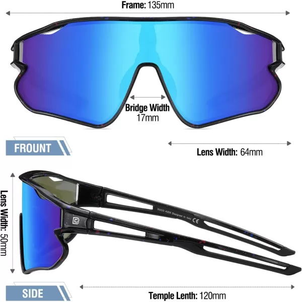 DUCO Kids Sunglasses Youth Baseball Sun Glasses Lightweight TR90 Frame UV400 Sports Cycling Shades for Boys Girls DK26805black Painting Frame Revo Blue Lens