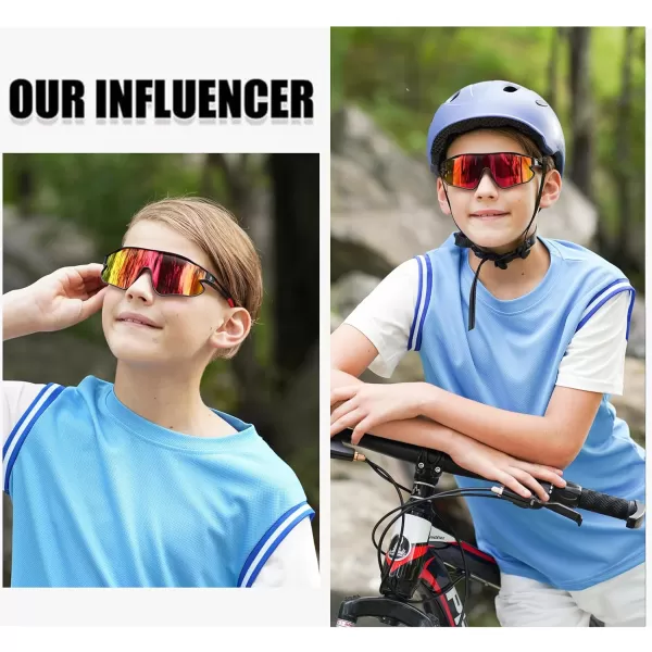 DUCO Kids Sunglasses Youth Baseball Sun Glasses Lightweight TR90 Frame UV400 Sports Cycling Shades for Boys Girls DK26806black Frame Red Temple Revo Orange Lens