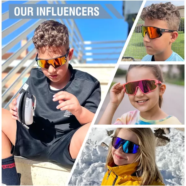 DUCO Kids Sunglasses Youth Baseball Sun Glasses Lightweight TR90 Frame UV400 Sports Cycling Shades for Boys Girls DK26806black Frame Red Temple Revo Orange Lens
