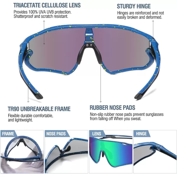 DUCO Kids Sunglasses Youth Baseball Sun Glasses Lightweight TR90 Frame UV400 Sports Cycling Shades for Boys Girls DK26808navy Blue Frame Black Temple Revo Green Lens