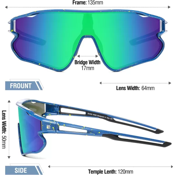DUCO Kids Sunglasses Youth Baseball Sun Glasses Lightweight TR90 Frame UV400 Sports Cycling Shades for Boys Girls DK26808navy Blue Frame Black Temple Revo Green Lens