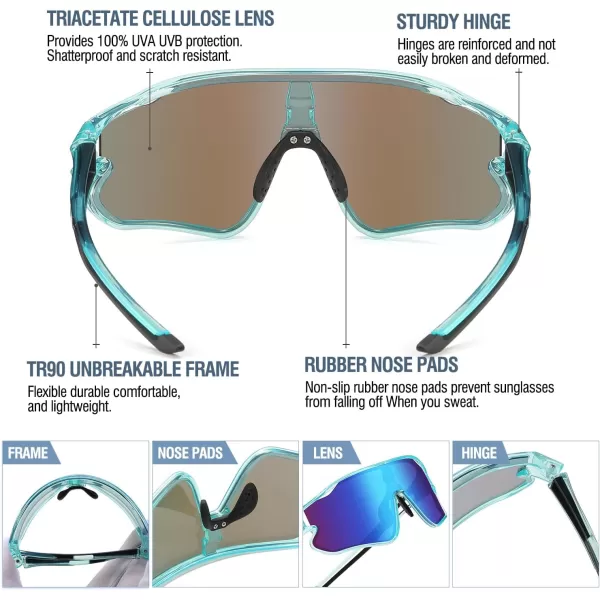 DUCO Kids Sunglasses Youth Baseball Sun Glasses Lightweight TR90 Frame UV400 Sports Cycling Shades for Boys Girls DK268Clear Blue Frame Black Temple Revo Blue Lens