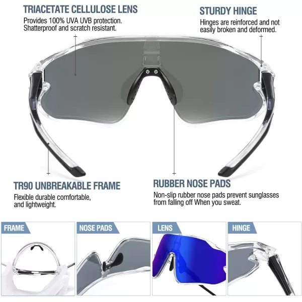 DUCO Kids Sunglasses Youth Baseball Sun Glasses Lightweight TR90 Frame UV400 Sports Cycling Shades for Boys Girls DK268Clear Frame Black Temple Revo Blue Lens