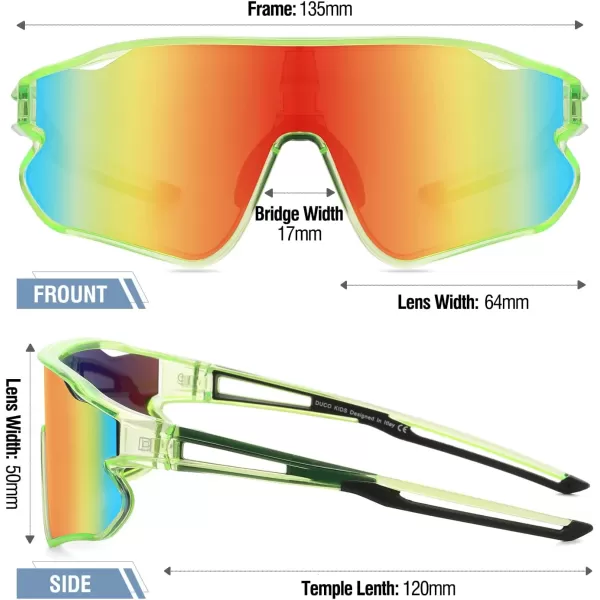 DUCO Kids Sunglasses Youth Baseball Sun Glasses Lightweight TR90 Frame UV400 Sports Cycling Shades for Boys Girls DK268Clear Green Frame Revo Orange Lens