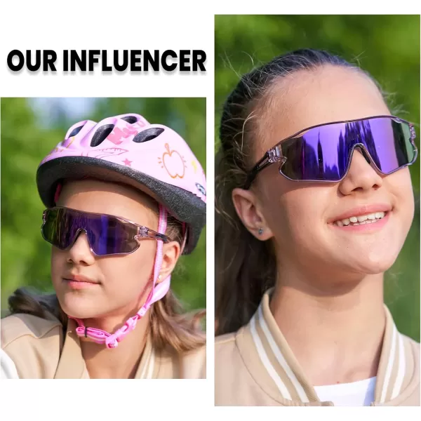 DUCO Kids Sunglasses Youth Baseball Sun Glasses Lightweight TR90 Frame UV400 Sports Cycling Shades for Boys Girls DK268Clear Purple Frame Black Temple Purle Lens