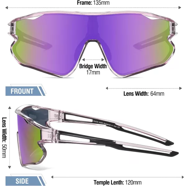 DUCO Kids Sunglasses Youth Baseball Sun Glasses Lightweight TR90 Frame UV400 Sports Cycling Shades for Boys Girls DK268Clear Purple Frame Black Temple Purle Lens