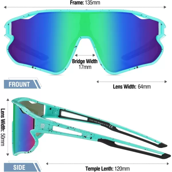DUCO Kids Sunglasses Youth Baseball Sun Glasses Lightweight TR90 Frame UV400 Sports Cycling Shades for Boys Girls DK268Cyan Painting Frame Revo Blue Lens
