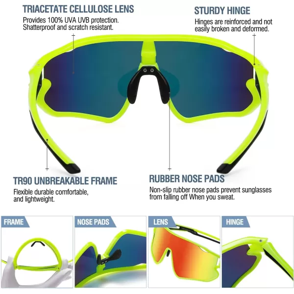 DUCO Kids Sunglasses Youth Baseball Sun Glasses Lightweight TR90 Frame UV400 Sports Cycling Shades for Boys Girls DK268Fluore Green Frame Black Temple Revo Orange Lens