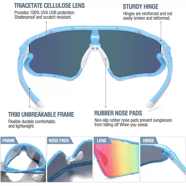 DUCO Kids Sunglasses Youth Baseball Sun Glasses Lightweight TR90 Frame UV400 Sports Cycling Shades for Boys Girls DK268Light Blue Purple Dot Frame Purple Lens