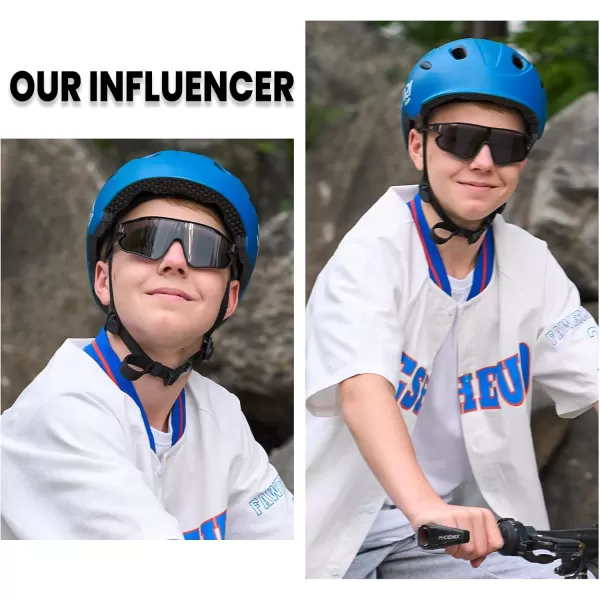 DUCO Kids Sunglasses Youth Baseball Sun Glasses Lightweight TR90 Frame UV400 Sports Cycling Shades for Boys Girls DK268Matte Black Frame Black Temple Grey Lens