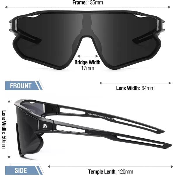 DUCO Kids Sunglasses Youth Baseball Sun Glasses Lightweight TR90 Frame UV400 Sports Cycling Shades for Boys Girls DK268Matte Black Frame Black Temple Grey Lens