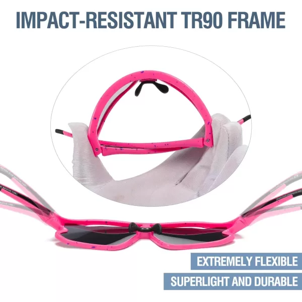 DUCO Kids Sunglasses Youth Baseball Sun Glasses Lightweight TR90 Frame UV400 Sports Cycling Shades for Boys Girls DK268Rose Painting Frame Revo Colorful Lens