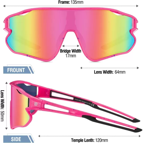 DUCO Kids Sunglasses Youth Baseball Sun Glasses Lightweight TR90 Frame UV400 Sports Cycling Shades for Boys Girls DK268Rose Painting Frame Revo Colorful Lens