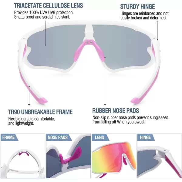 DUCO Kids Sunglasses Youth Baseball Sun Glasses Lightweight TR90 Frame UV400 Sports Cycling Shades for Boys Girls DK268White Frame Pink Temple Revo Orange Lens