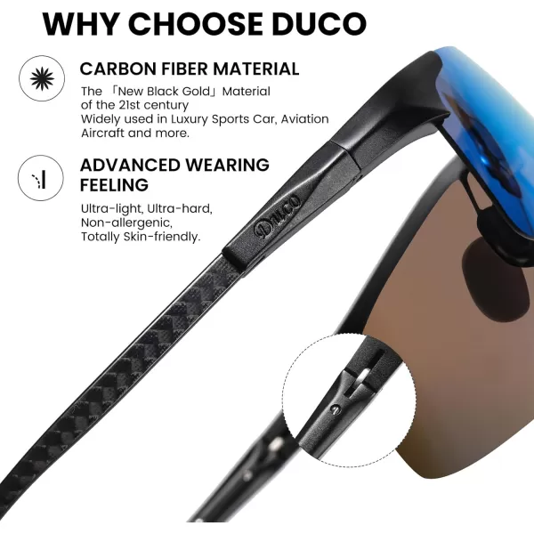 DUCO Mens Sports Polarized Driving Carbon Fiber Sunglasses for Men UV400 Protection DC8277Black Frame Blue Lens