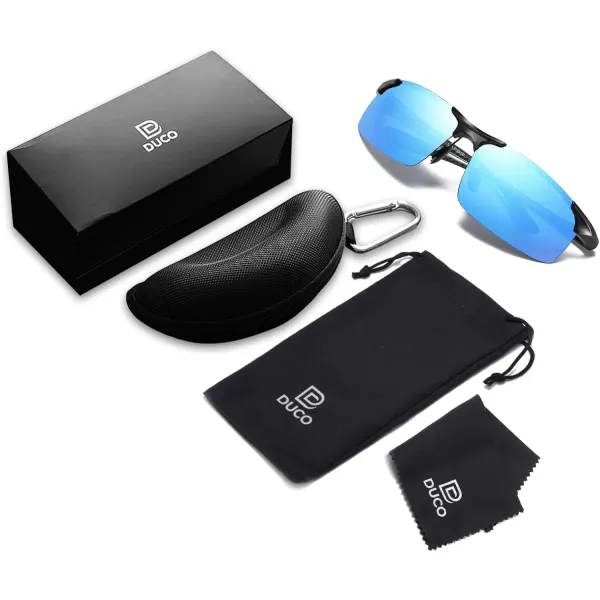 DUCO Mens Sports Polarized Driving Carbon Fiber Sunglasses for Men UV400 Protection DC8277Black Frame Blue Lens