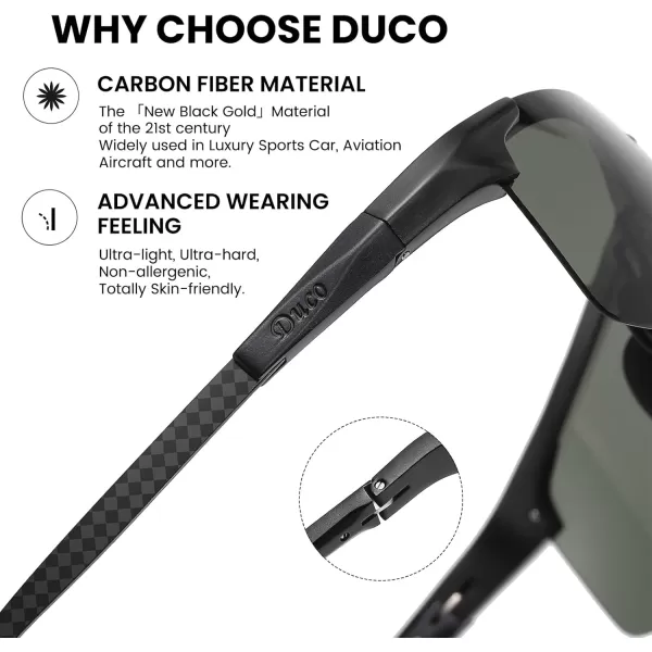 DUCO Mens Sports Polarized Driving Carbon Fiber Sunglasses for Men UV400 Protection DC8277Black Frame Dark Green Lens