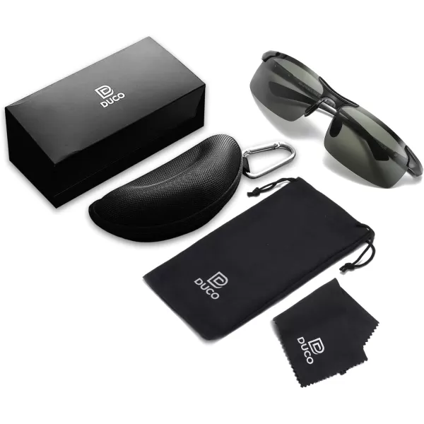 DUCO Mens Sports Polarized Driving Carbon Fiber Sunglasses for Men UV400 Protection DC8277Black Frame Dark Green Lens