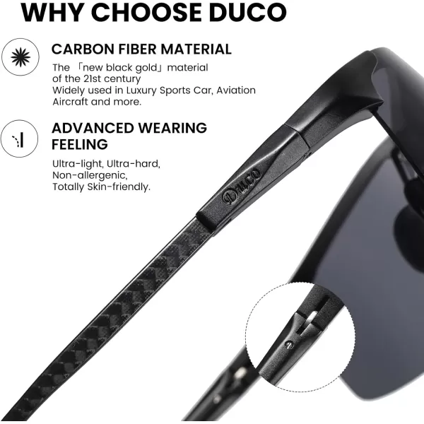 DUCO Mens Sports Polarized Driving Carbon Fiber Sunglasses for Men UV400 Protection DC8277Black Frame Grey Lens