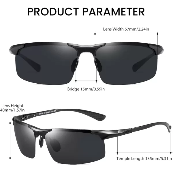 DUCO Mens Sports Polarized Driving Carbon Fiber Sunglasses for Men UV400 Protection DC8277Black Frame Grey Lens