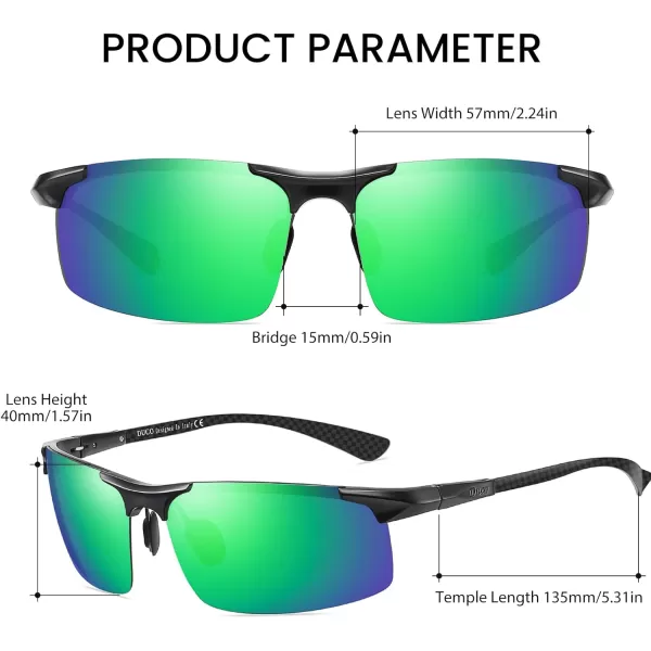 DUCO Mens Sports Polarized Driving Carbon Fiber Sunglasses for Men UV400 Protection DC8277Black Frame Revo Green Lens