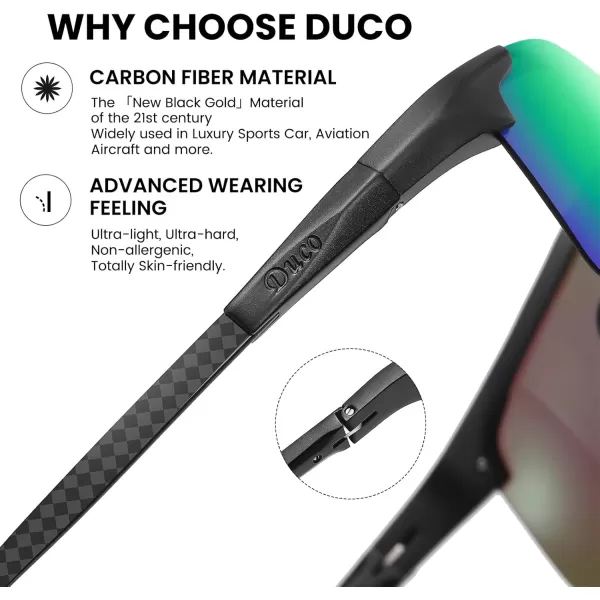 DUCO Mens Sports Polarized Driving Carbon Fiber Sunglasses for Men UV400 Protection DC8277Black Frame Revo Green Lens
