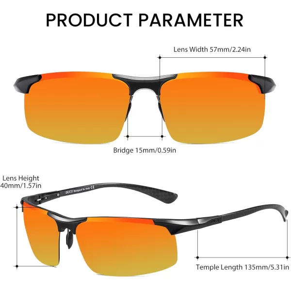 DUCO Mens Sports Polarized Driving Carbon Fiber Sunglasses for Men UV400 Protection DC8277Black Frame Revo Red Lens
