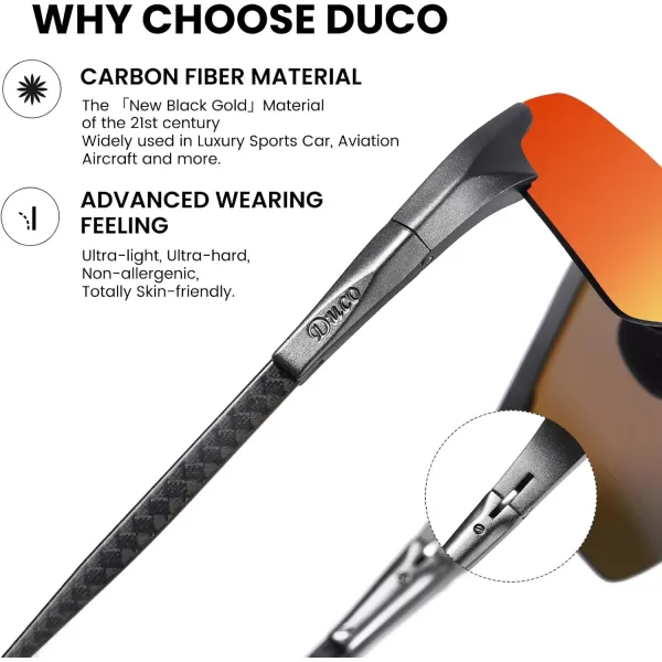 DUCO Mens Sports Polarized Driving Carbon Fiber Sunglasses for Men UV400 Protection DC8277Black Frame Revo Red Lens