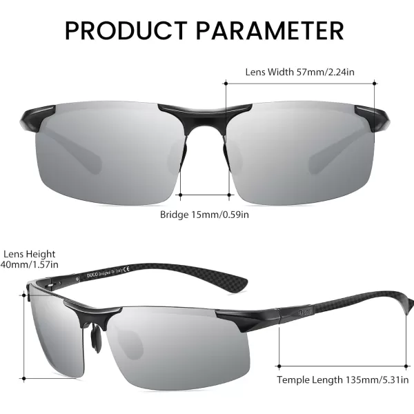 DUCO Mens Sports Polarized Driving Carbon Fiber Sunglasses for Men UV400 Protection DC8277Black Frame Silver Lens