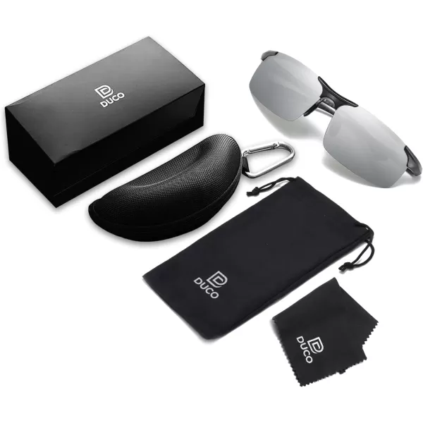 DUCO Mens Sports Polarized Driving Carbon Fiber Sunglasses for Men UV400 Protection DC8277Black Frame Silver Lens