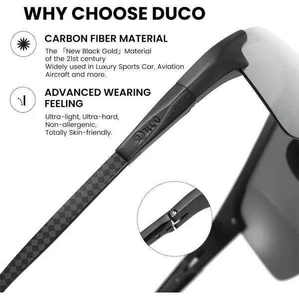 DUCO Mens Sports Polarized Driving Carbon Fiber Sunglasses for Men UV400 Protection DC8277Black Frame Silver Lens