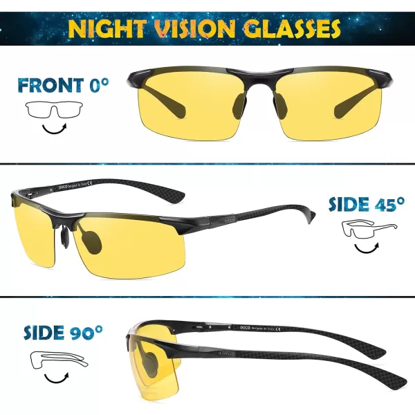 DUCO Mens Sports Polarized Driving Carbon Fiber Sunglasses for Men UV400 Protection DC8277Black Frame Yellow Lens