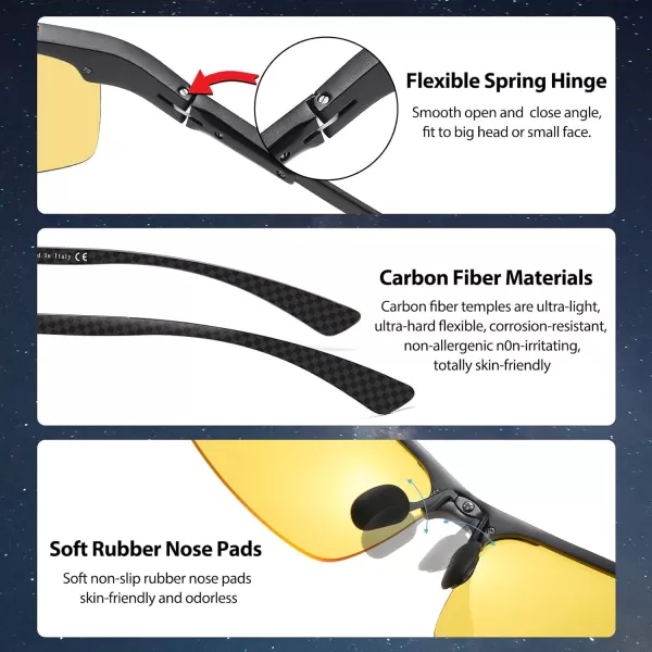 DUCO Mens Sports Polarized Driving Carbon Fiber Sunglasses for Men UV400 Protection DC8277Black Frame Yellow Lens