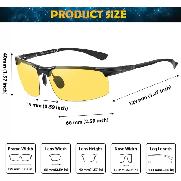 DUCO Mens Sports Polarized Driving Carbon Fiber Sunglasses for Men UV400 Protection DC8277Black Frame Yellow Lens