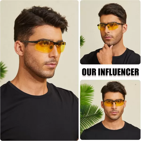 DUCO Mens Sports Polarized Driving Carbon Fiber Sunglasses for Men UV400 Protection DC8277Black Frame Yellow Lens