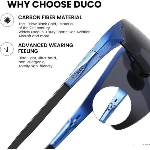 DUCO Mens Sports Polarized Driving Carbon Fiber Sunglasses for Men UV400 Protection DC8277Blue Frame Grey Lens