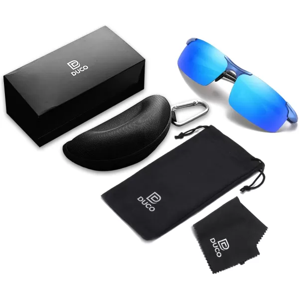 DUCO Mens Sports Polarized Driving Carbon Fiber Sunglasses for Men UV400 Protection DC8277Blue Frame Grey Temple Revo Blue Lens