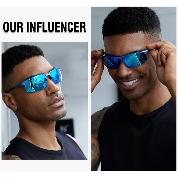 DUCO Mens Sports Polarized Driving Carbon Fiber Sunglasses for Men UV400 Protection DC8277Blue Frame Grey Temple Revo Blue Lens