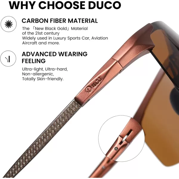 DUCO Mens Sports Polarized Driving Carbon Fiber Sunglasses for Men UV400 Protection DC8277Brown Frame Brown Lens