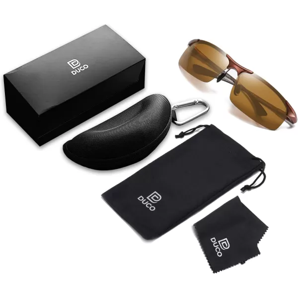 DUCO Mens Sports Polarized Driving Carbon Fiber Sunglasses for Men UV400 Protection DC8277Brown Frame Brown Lens
