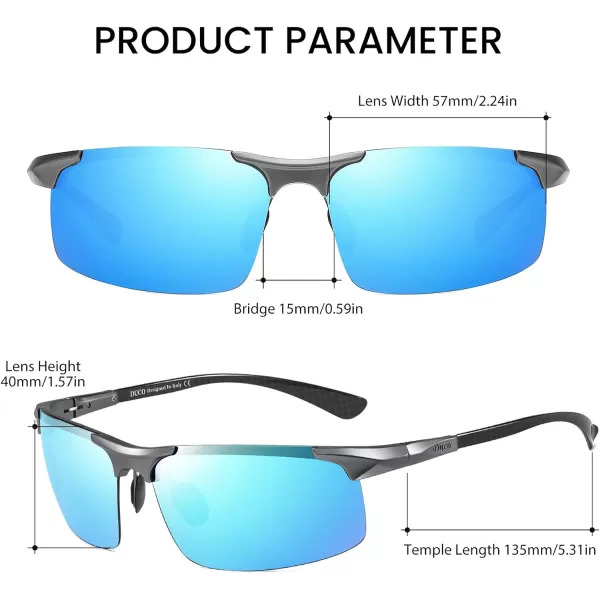 DUCO Mens Sports Polarized Driving Carbon Fiber Sunglasses for Men UV400 Protection DC8277Gunmetal Frame Blue Lens