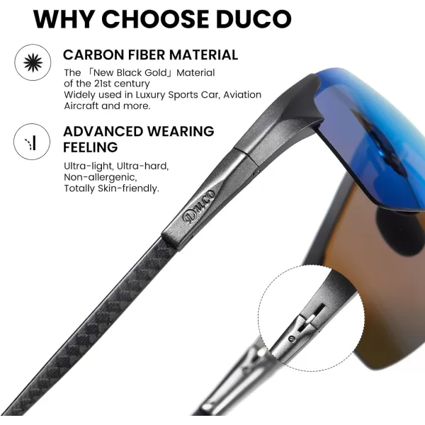 DUCO Mens Sports Polarized Driving Carbon Fiber Sunglasses for Men UV400 Protection DC8277Gunmetal Frame Blue Lens