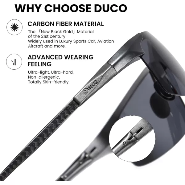 DUCO Mens Sports Polarized Driving Carbon Fiber Sunglasses for Men UV400 Protection DC8277Gunmetal Frame Grey Lens