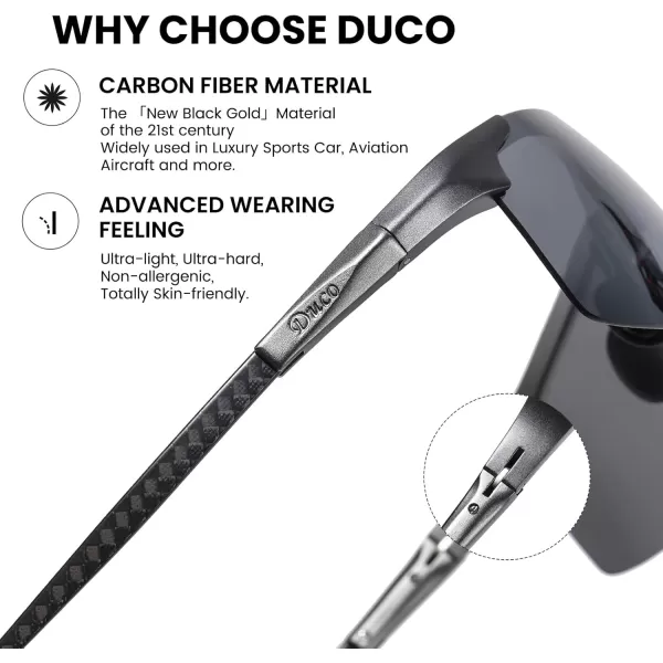 DUCO Mens Sports Polarized Driving Carbon Fiber Sunglasses for Men UV400 Protection DC8277Gunmetal Frame Silver Lens