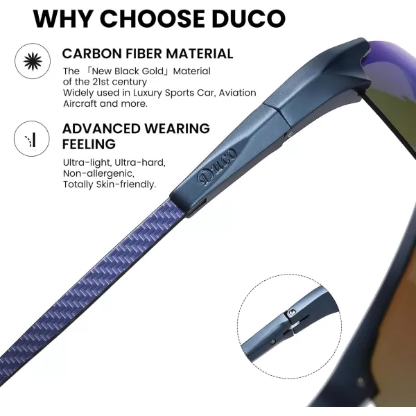 DUCO Mens Sports Polarized Driving Carbon Fiber Sunglasses for Men UV400 Protection DC8277Matte Blue Frame Blue Temple Revo Blue Lens