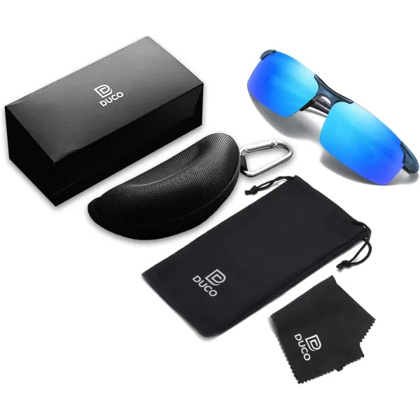 DUCO Mens Sports Polarized Driving Carbon Fiber Sunglasses for Men UV400 Protection DC8277Matte Blue Frame Blue Temple Revo Blue Lens